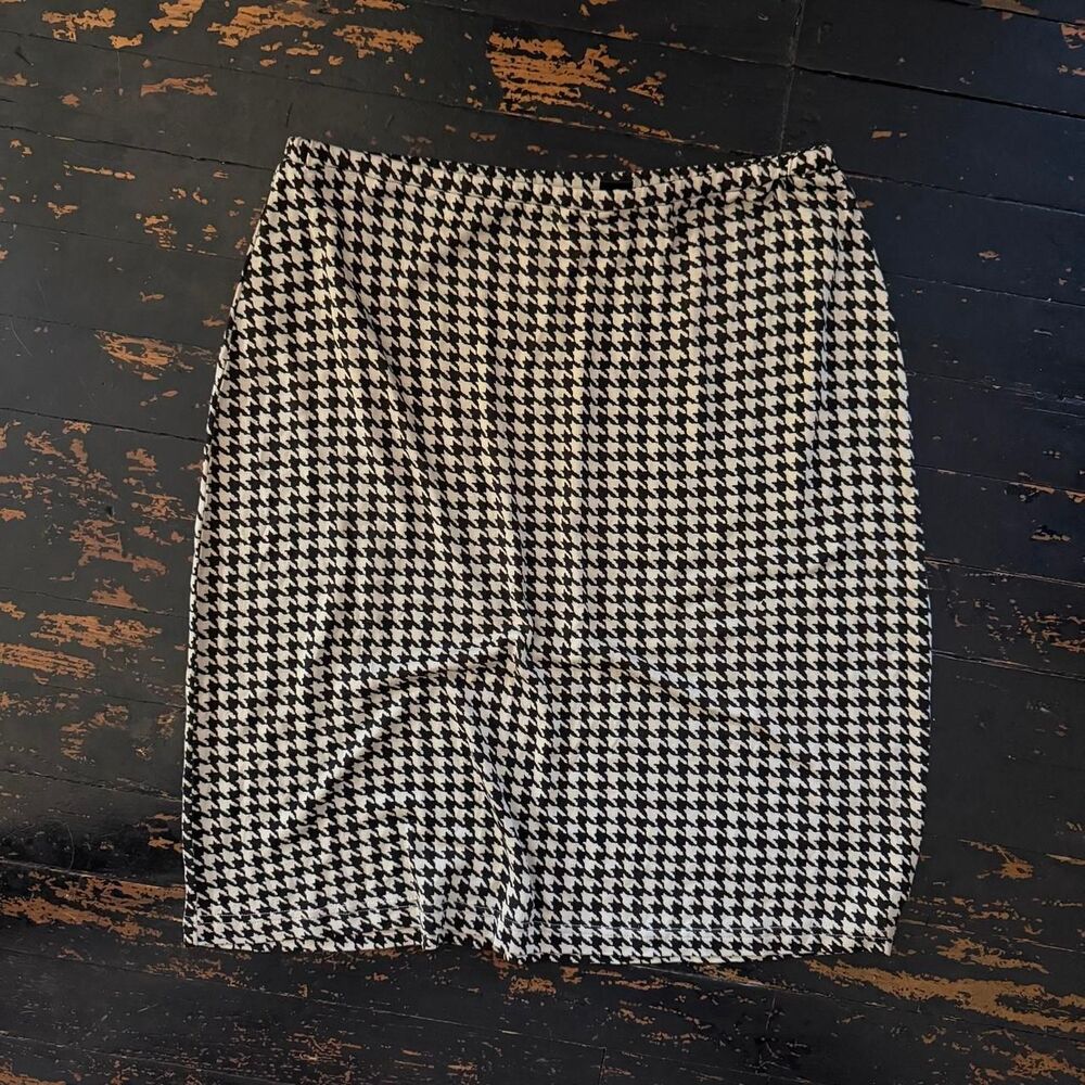 INC International Concepts brown cream houndstooth 100% silk midi skirt